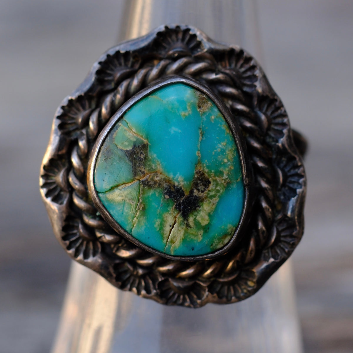Vintage Sterling Turquoise Roper Ring 6.25