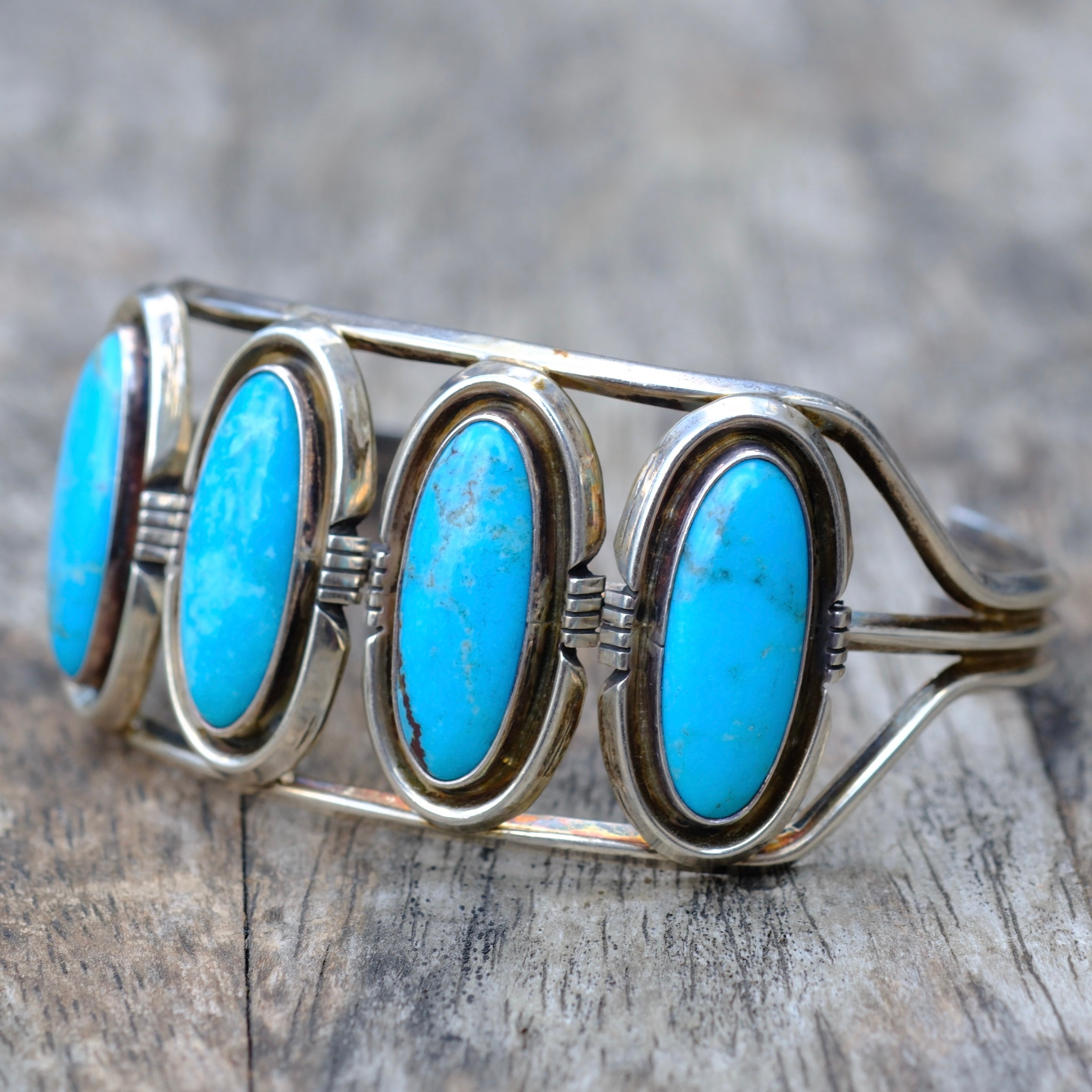 Vintage Sterling 4-Stone Turquoise Cuff Bracelet