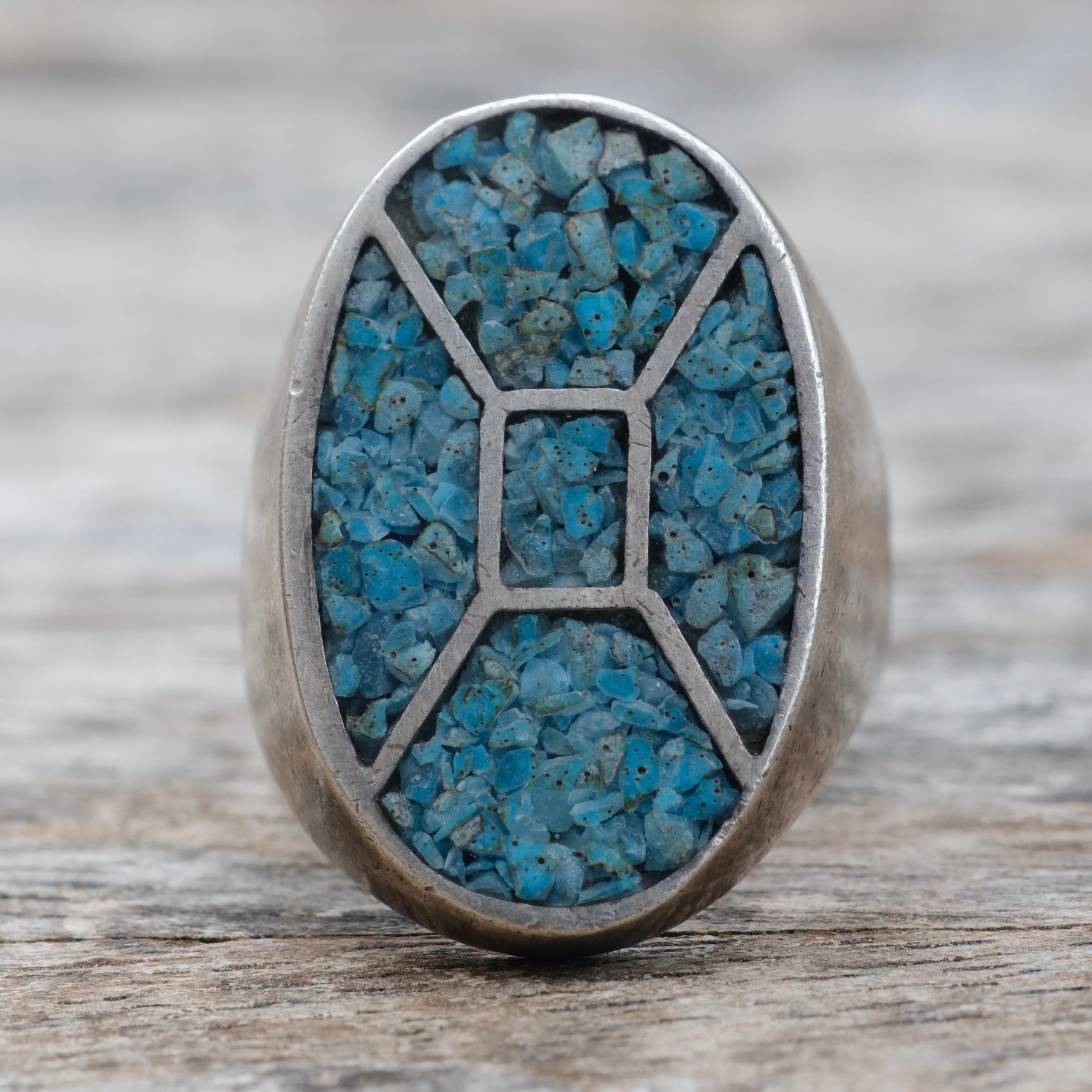 Vintage Sterling Crushed Turquoise Inlay Ring 8