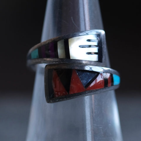 Vintage Sterling Zuni Inlay Overpass Ring 6.25