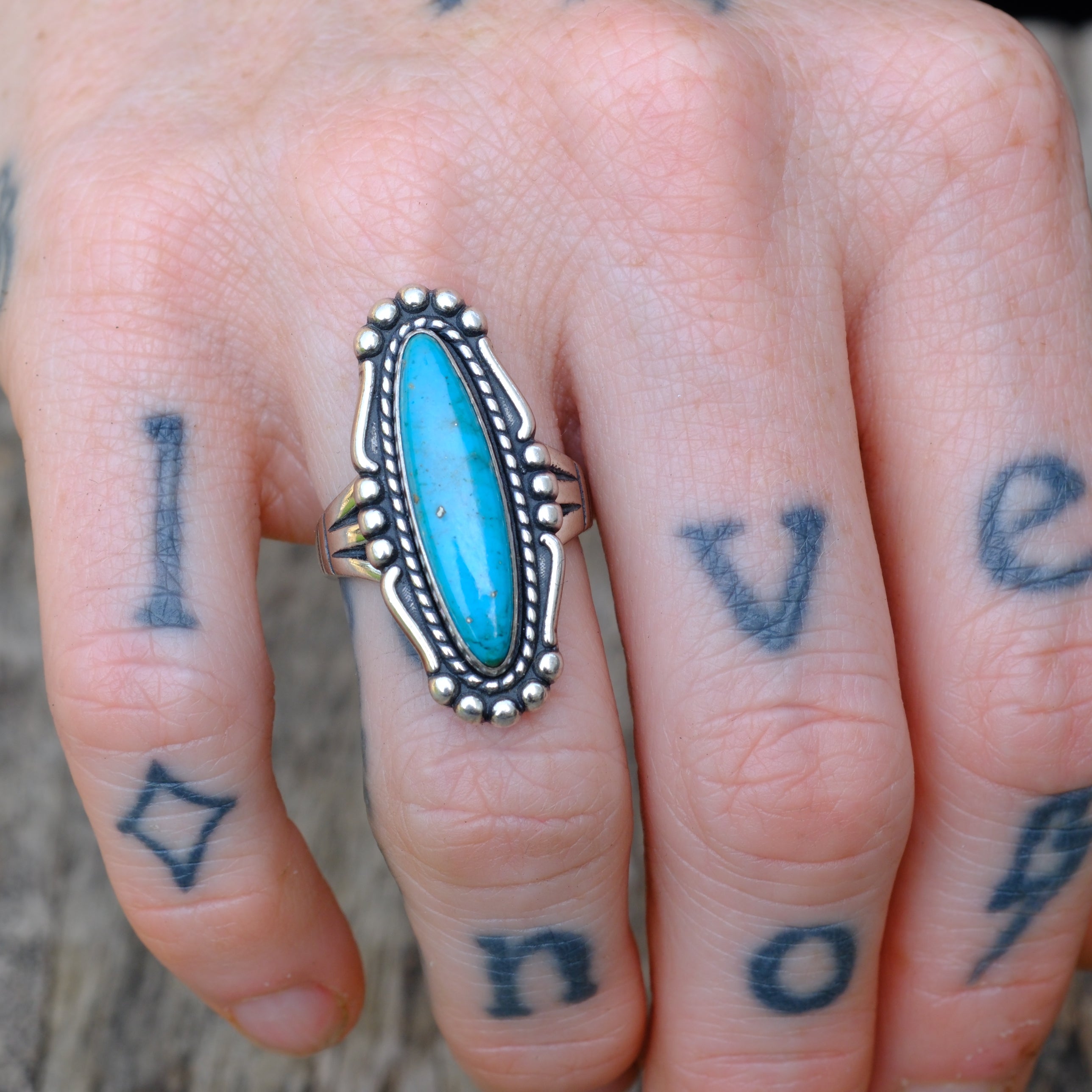 Vintage Sterling Turquoise Ring 6.5