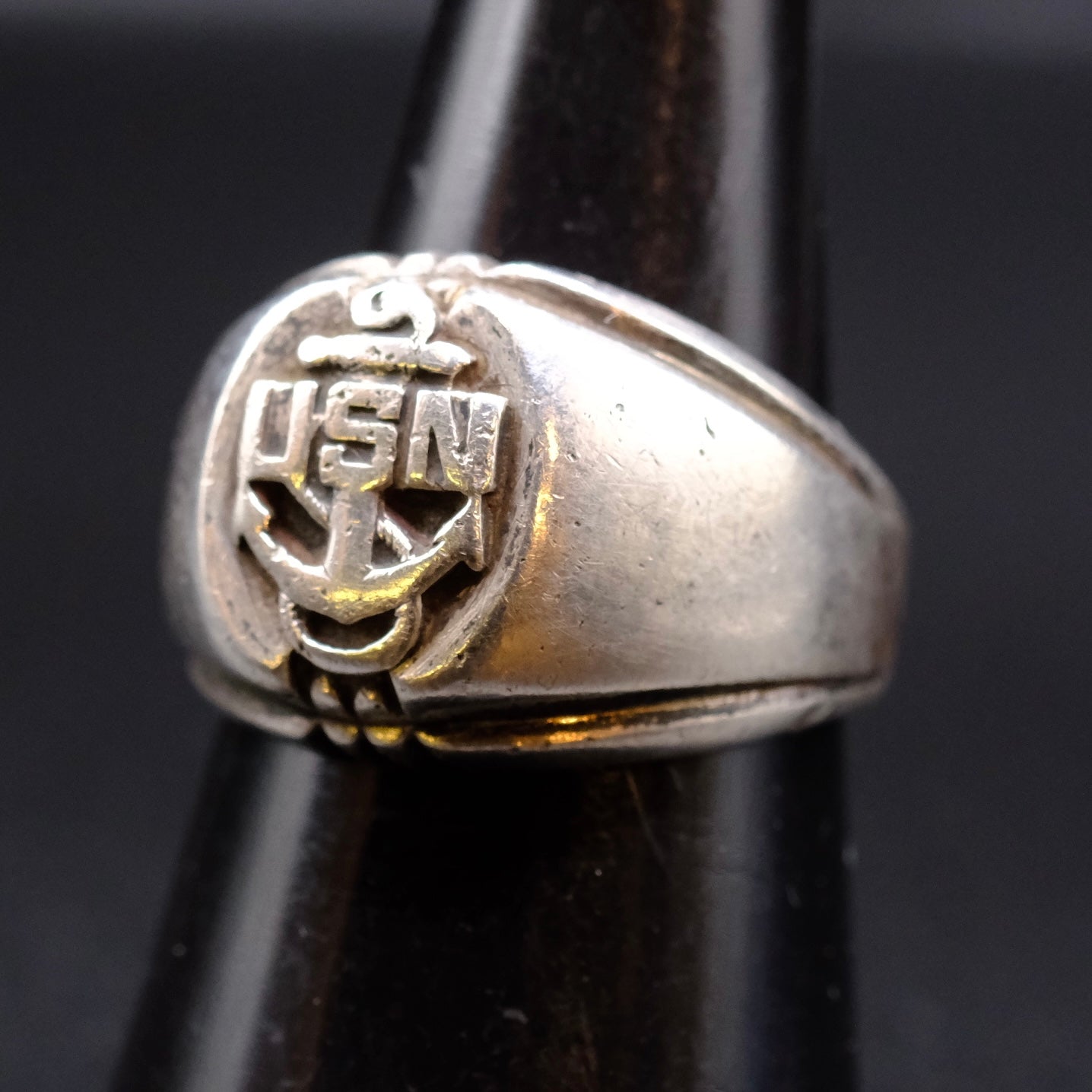 Vintage Sterling USN Signet Ring 7.5