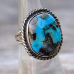 Vintage Sterling Turquoise Roper rIng 5.75