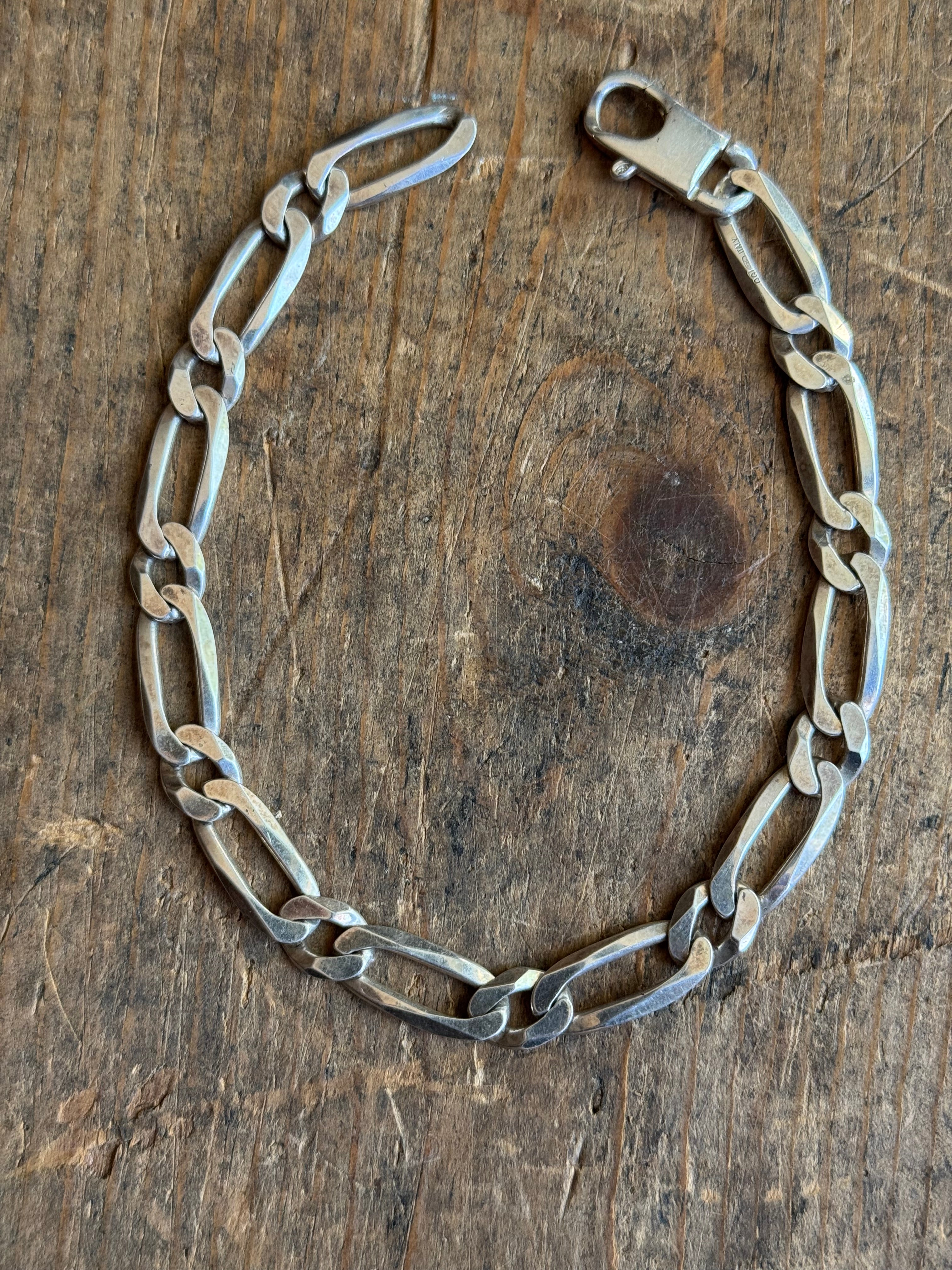 Vintage Sterling Silver Chunky Figaro Chain Bracelet 9.25"
