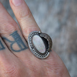 Vintage Sterling mother Of Pearl Feather Ring 6.75
