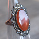 Vintage Sterling Carnelian Marcasite Ring 4.75