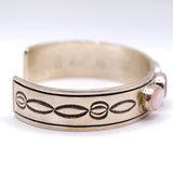 Vintage Sterling 3-Stone Mother Of Pearl Stamped Cuff Bracelet 6.25"