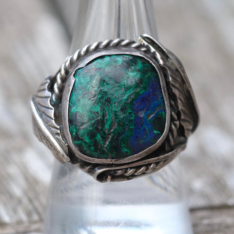 Vintage Sterling Chrysocolla Feather Ring 9.5