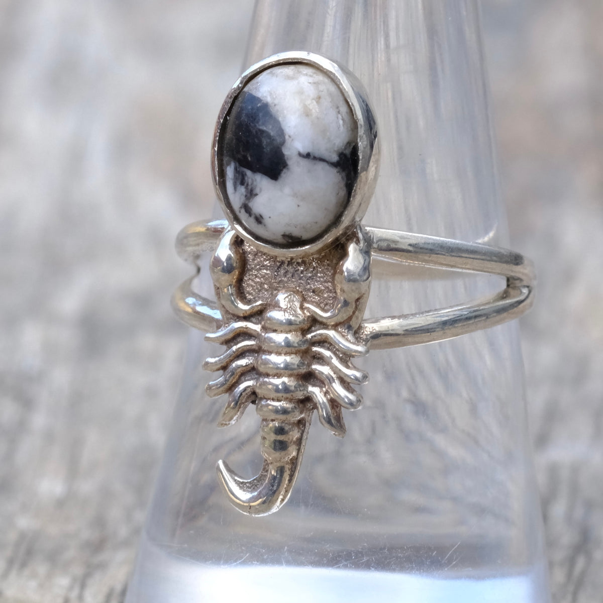 Vintage Sterling White Buffalo Scorpion Ring 8.25