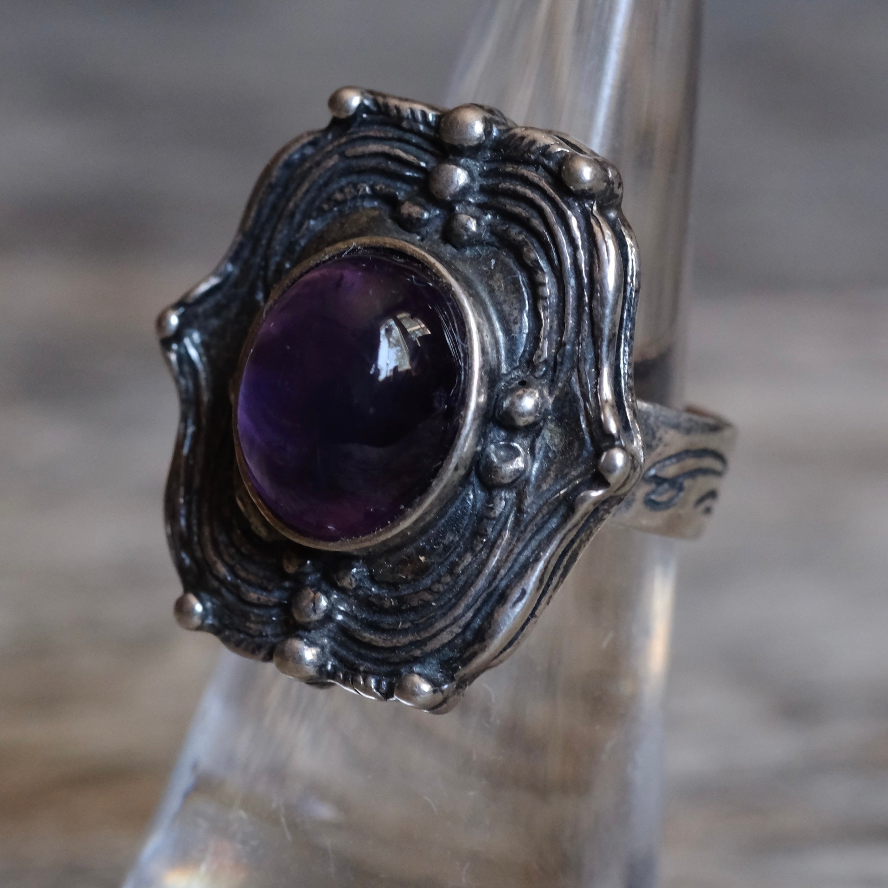 Vintage Sterling Purple Glass Ring 5.5