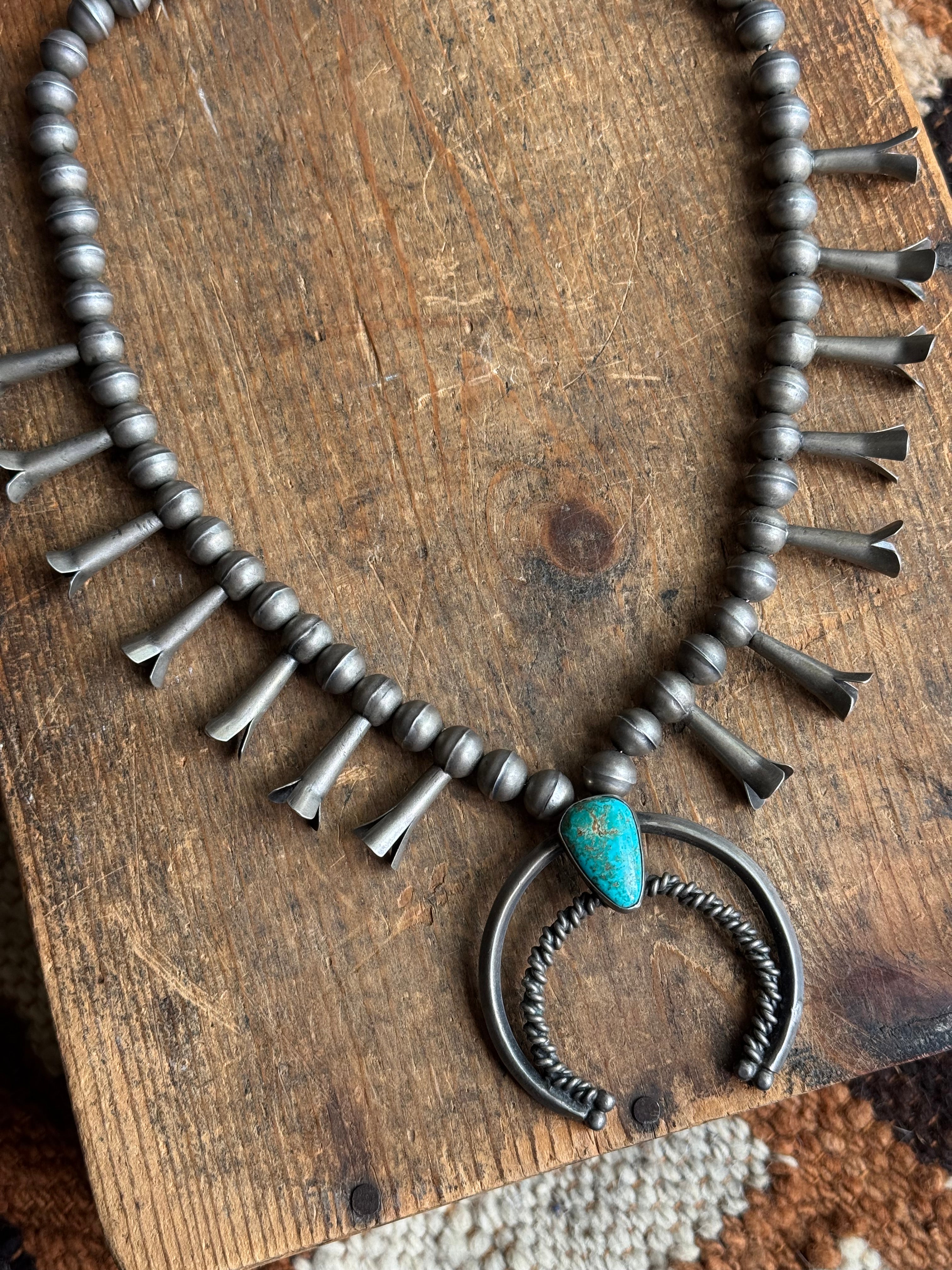 Vintage Sterling Silver Turquoise Squash Blossom