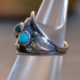 Vintage Sterling Malachite Feather Ring 5.75