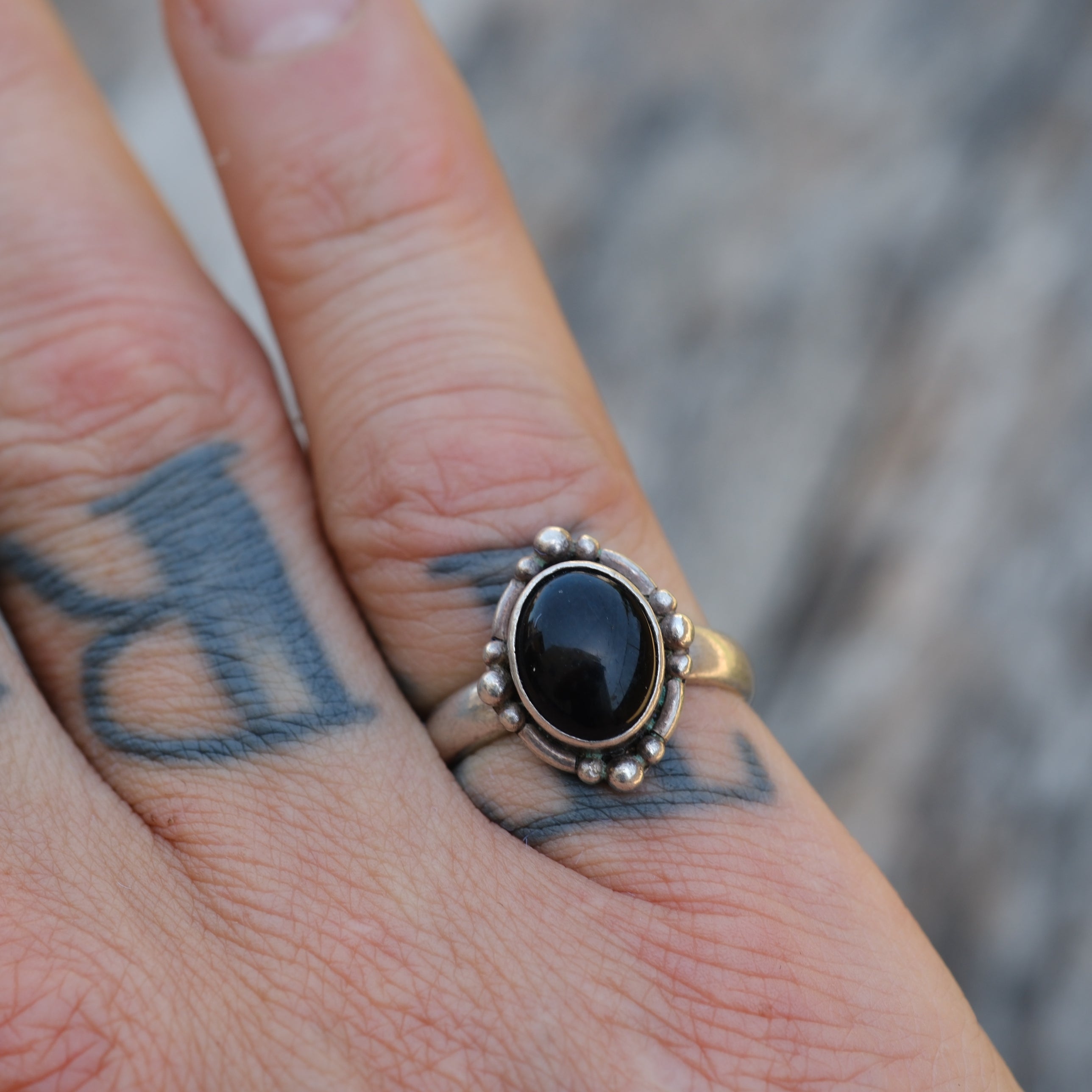 Vintage Sterling Onyx Ring 5.75