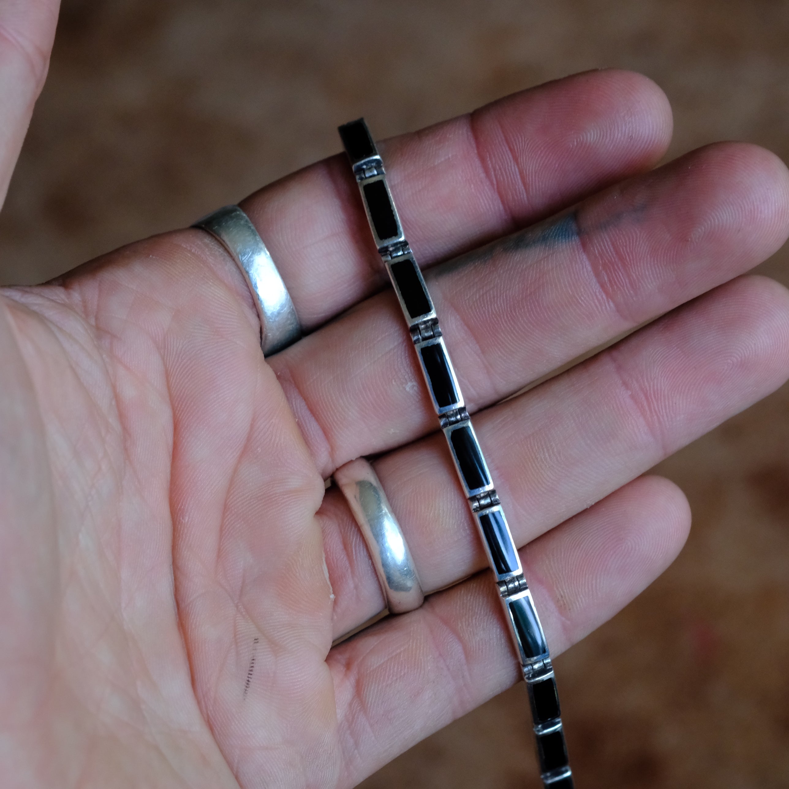 Vintage Sterling Onyx Link Bracelet