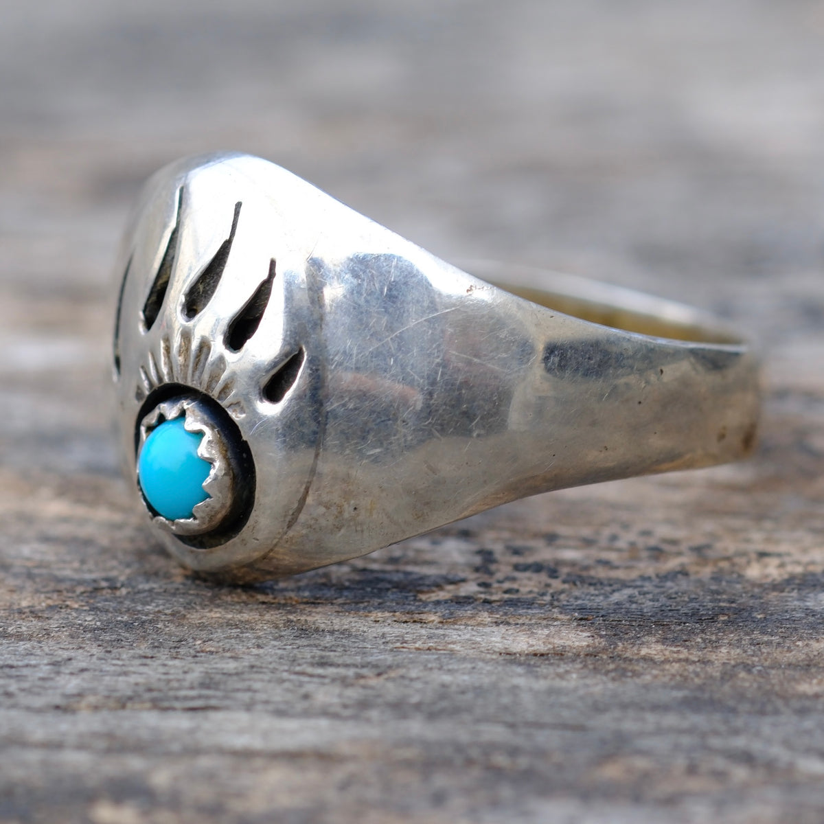 Vintage Sterling Turquoise Bar Paw Ring 11.75