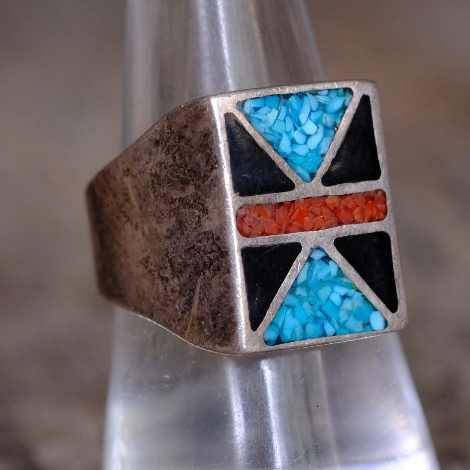 Vintage Sterling Multistone Inlay Ring 9