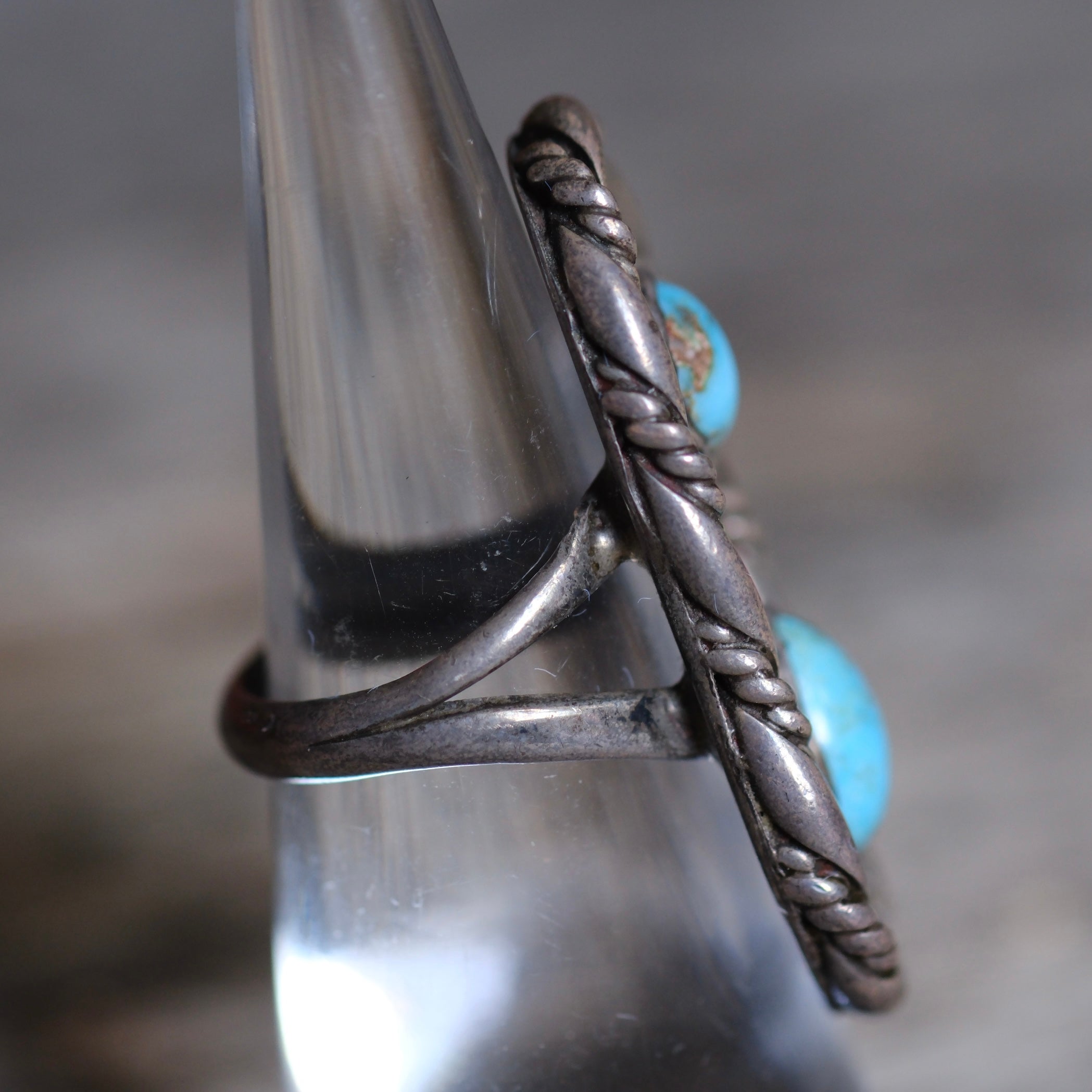 Vintage Sterling 2-Stone Turquoise Roper Ring 5.75