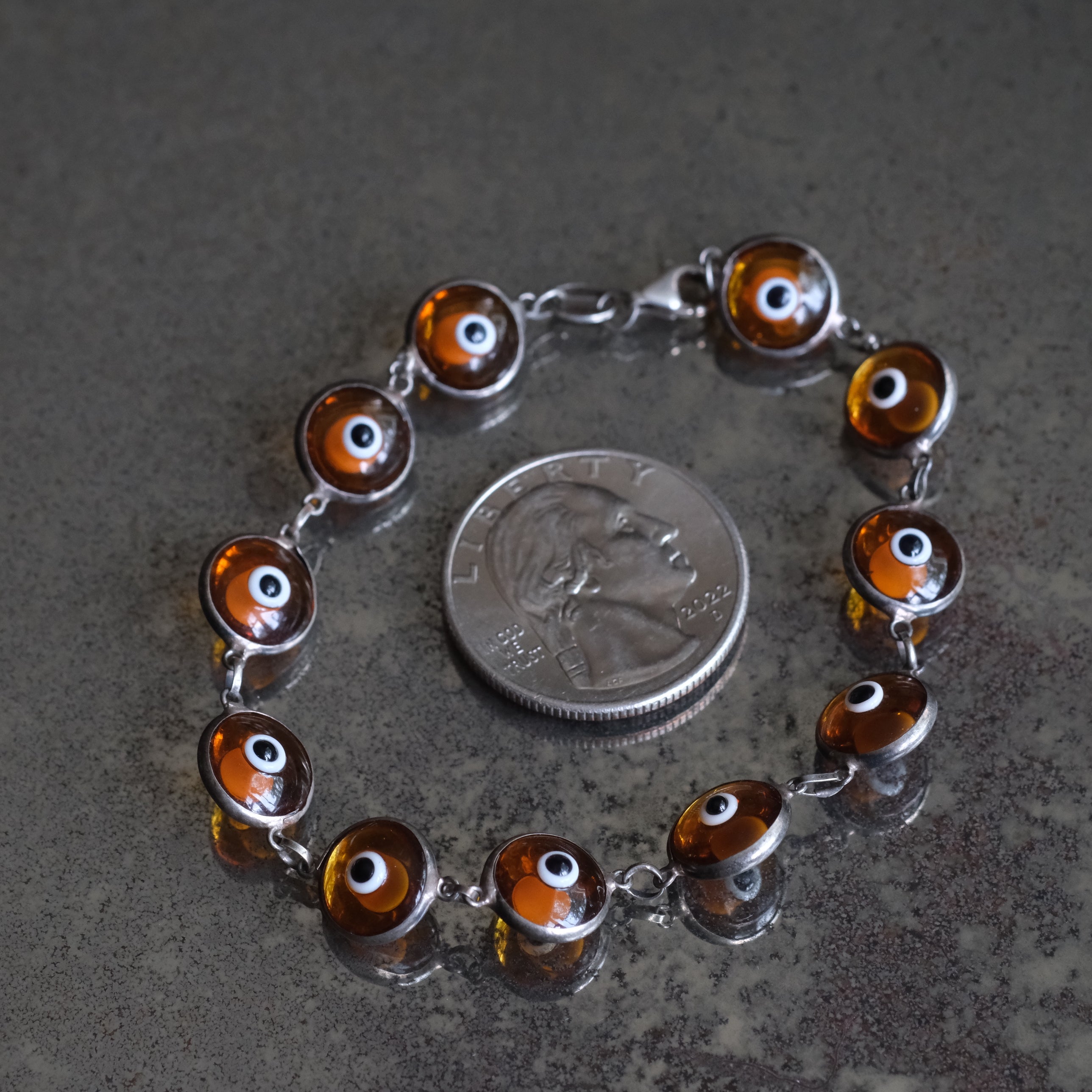 Vintage Sterling Evil Eye Bracelet 7.75"