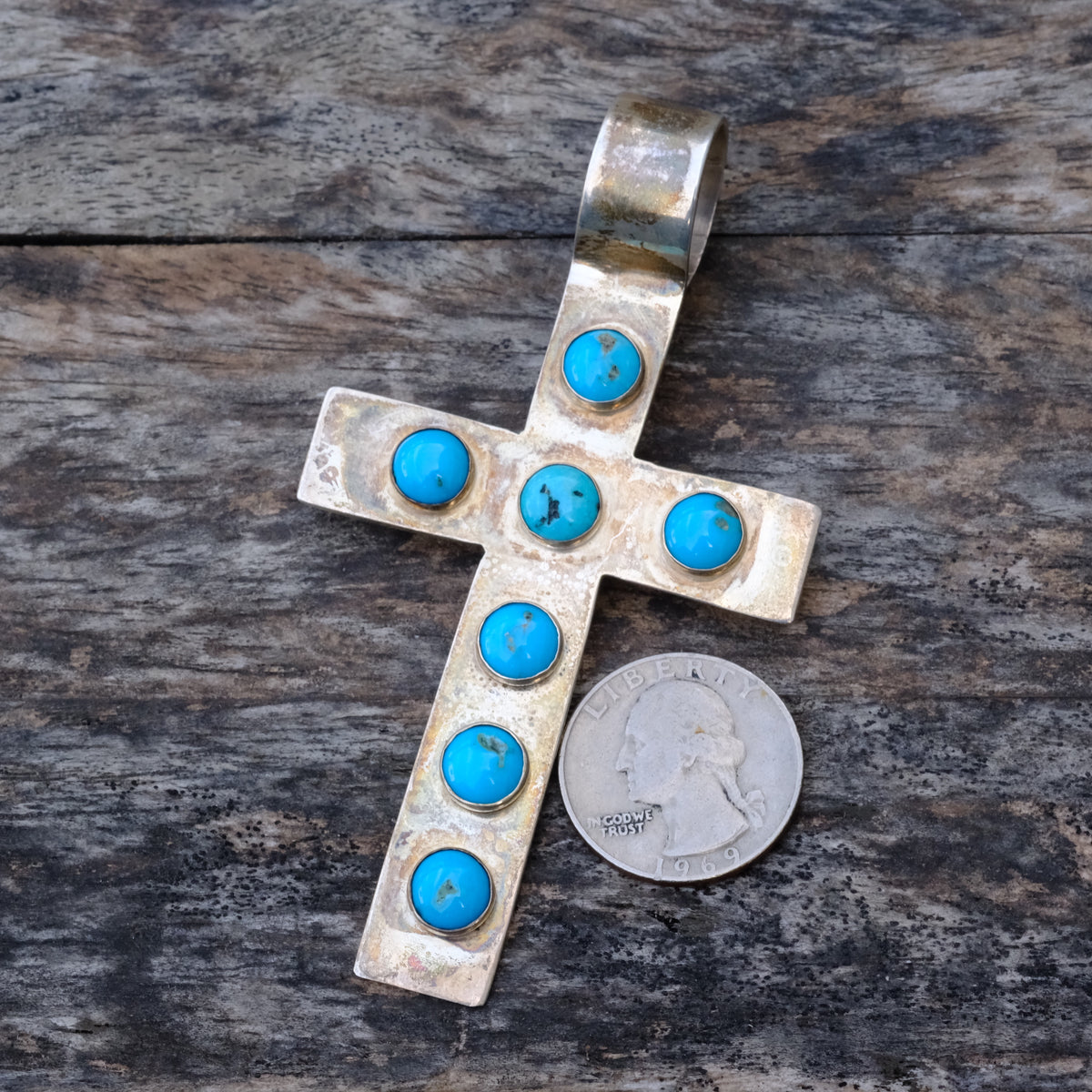 Huge Vintage Sterling Turquoise Pendant