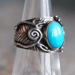 Vintage Sterling Turquoise Feather Ring 6.5