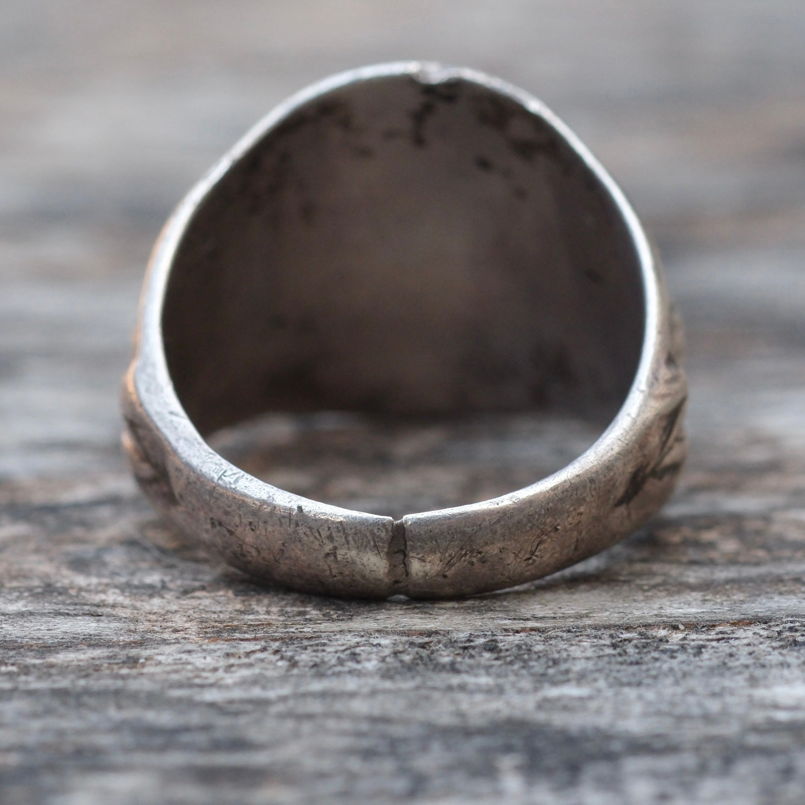 Vintage Sterling Silver WORN Military Signet Ring 7.75