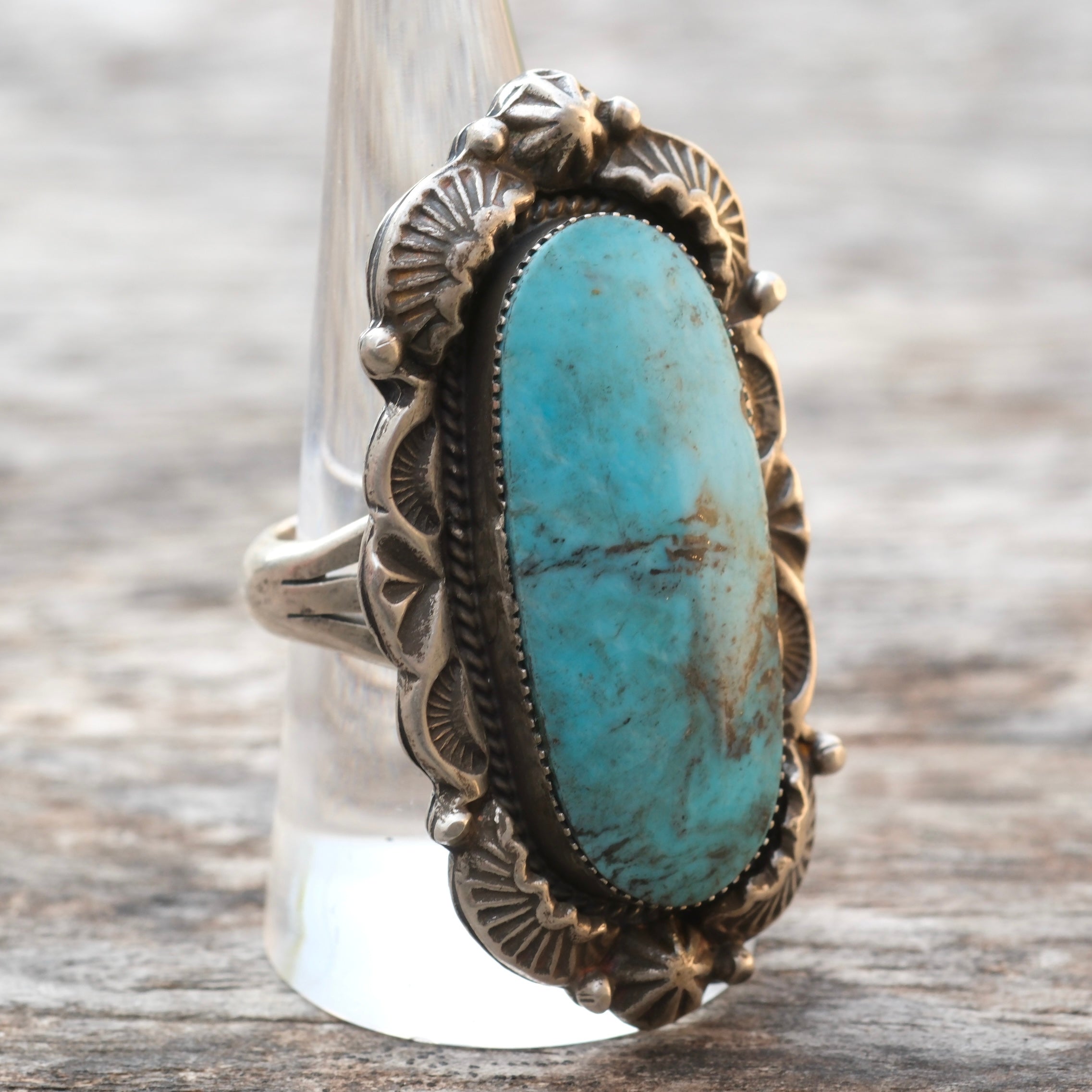 Running Bear Sterling Turquoise Stamped Ring 9