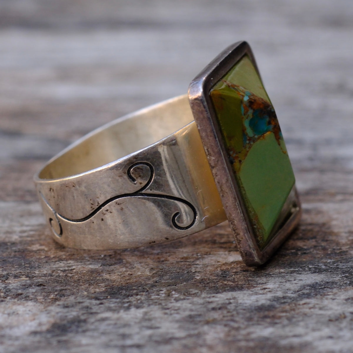 Vintage Sterling Turquoise DTR Ring 7