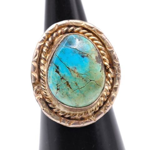 Vintage Sterling Turquoise Roper Ring 6.5