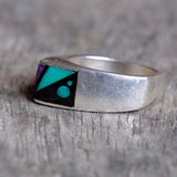 Vintage Sterling Multistone Inlay Band  Ring 5.75