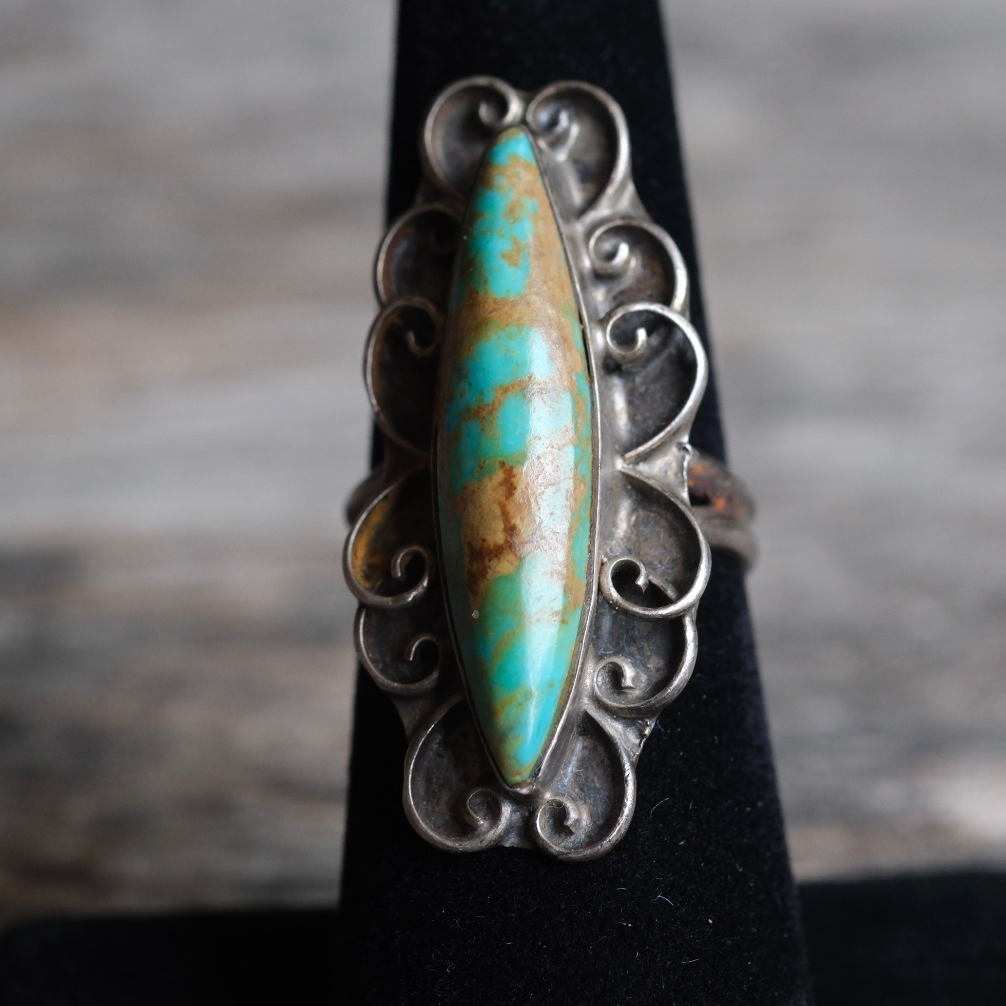 Vintage Sterling Turquoise Florette Ring 6