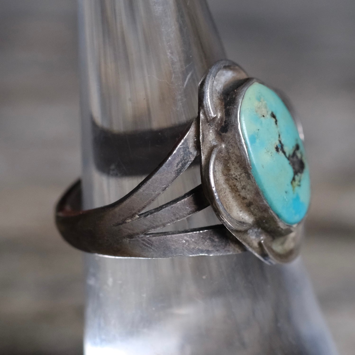 Vintage Sterling Turquoise Florette Ring 5.75