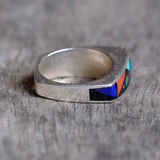 Vintage Sterling Multistone Inlay Band  Ring 5.75