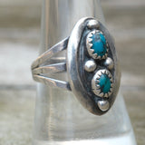 Vintage Sterling 2-Stone Turquoise Ring 8.25