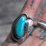 Vintage Sterling Turquoise Feather Ring 4.75