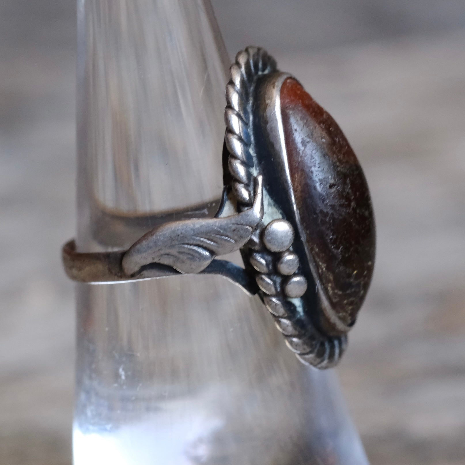 Vintage Sterling Red Resin Ring 5