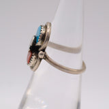 Vintage Sterling Turquoise and Coral Snake Ring 6.25