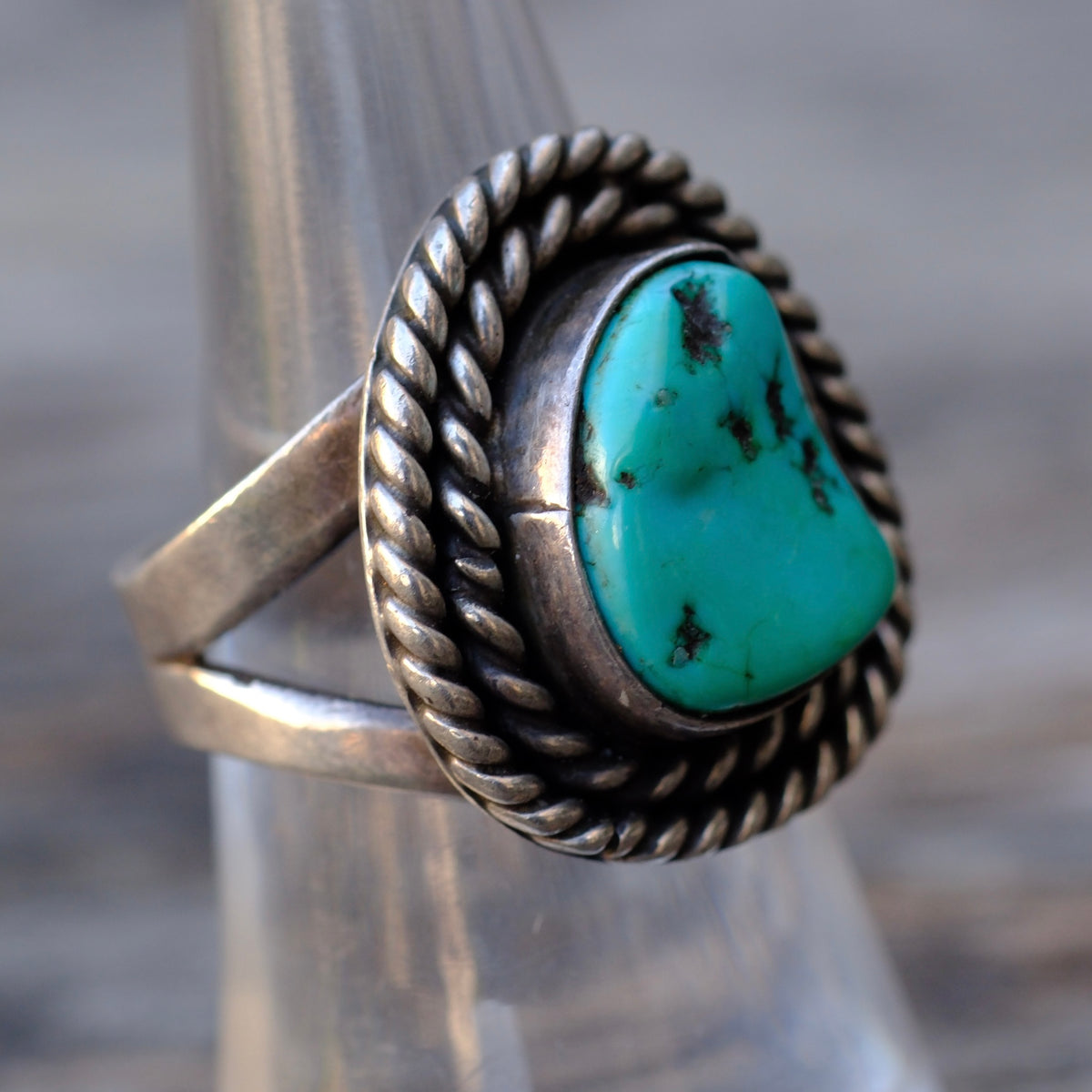 Vintage Sterling Turquoise Roper Ring 7
