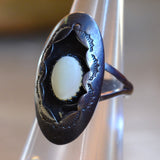 Vintage Sterling Mother Of Pearl Shadowbox Ring 6.25