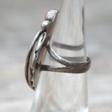 Vintage Sterling Turquoise and Coral Feather Ring 4.5