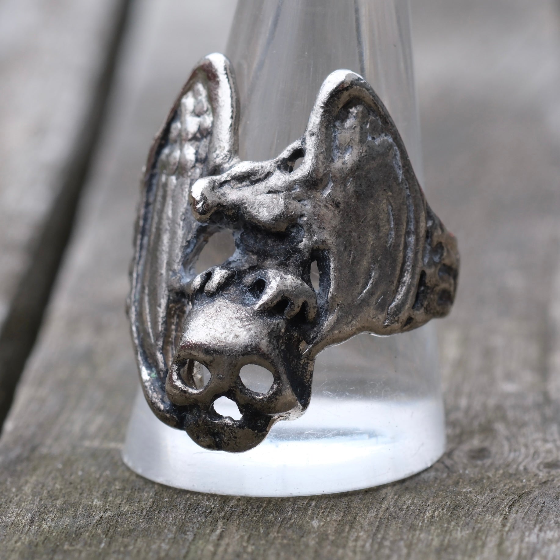Vintage White Bronze Biker Ring 11
