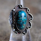 Vintage Sterling Bisbee Turquoise Feather Ring 6.75