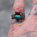 Vintage Sterling Turquoise and Coral Ring 6