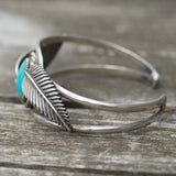 Vintage Sterling Turquoise Feather Cuff