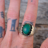 Vintage Sterling Malachite Ribbed Band Ring 10