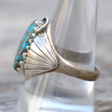 Vintage Sterling Turquoise Ribbed Band Ring 10.5