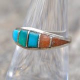 Vintage Sterling Turquoise and Spiny Oyster Inlay Band 7