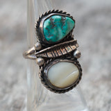 Vintage Sterling Turquoise and MOP Feather Ring 5.5