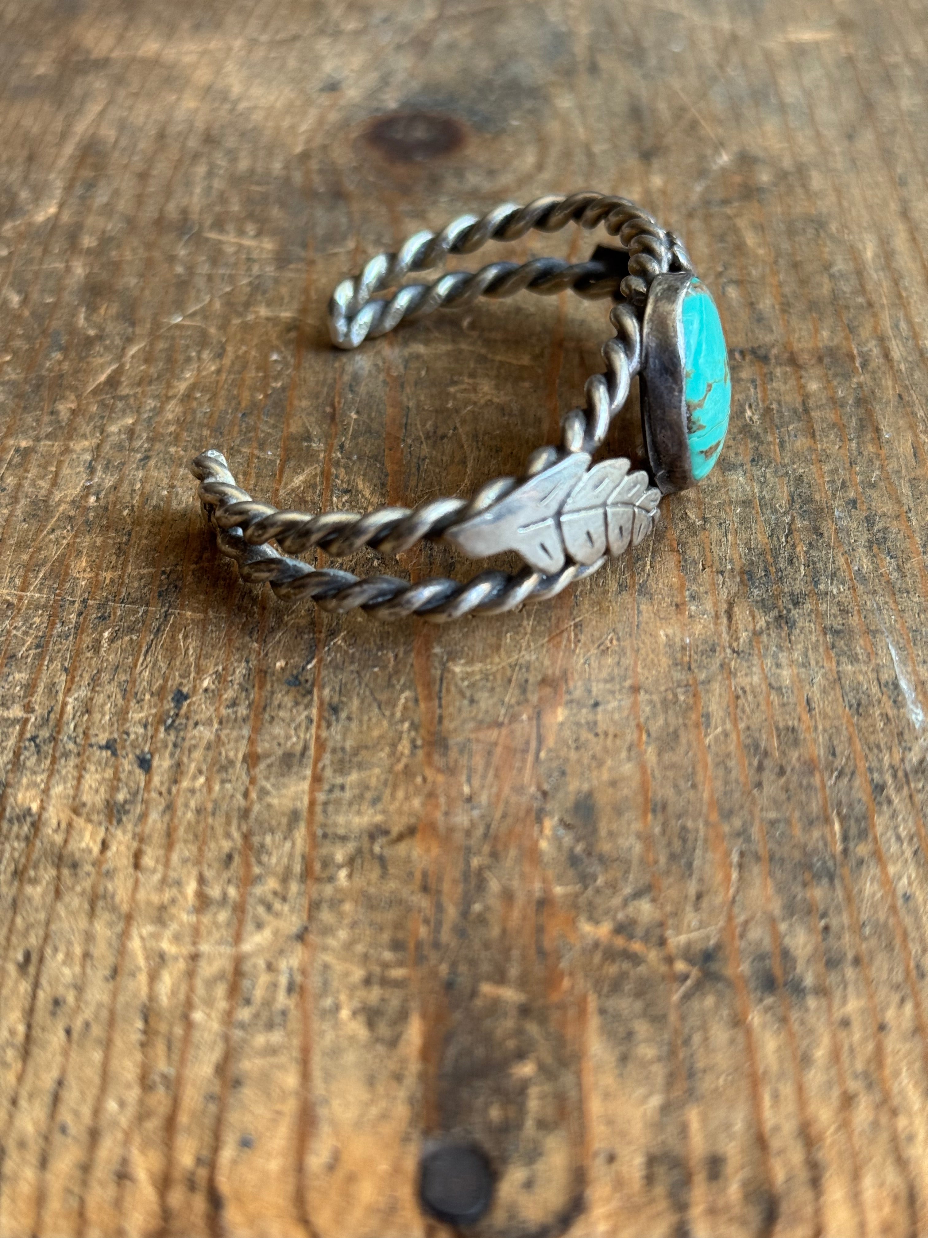 Vintage Sterling Silver Turquoise Leaf Cuff