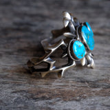 HEAVY Vintage Sterling Blue Gem Turquoise Sandcast Cuff