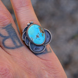 Vintage Sterling Turquoise Florette Ring 5